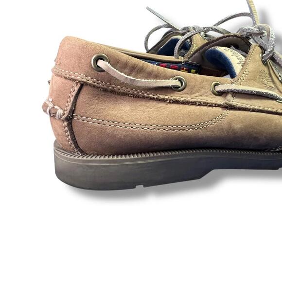 Timberland Boat Shoes Mens 10.5M Leather Tan Brown Rubber Sole 5229R - Picture 2 of 11